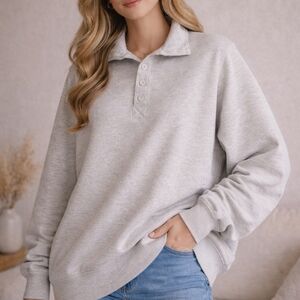 Aerie Heather Gray Polo Sweatshirt